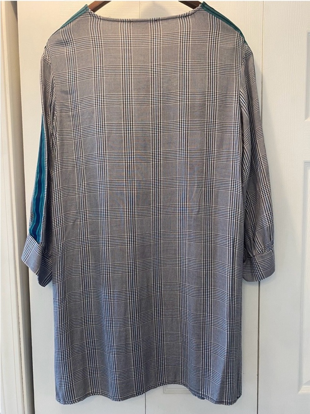 Philosophy Gray Plaid Dress with greenish Sleeve Accents